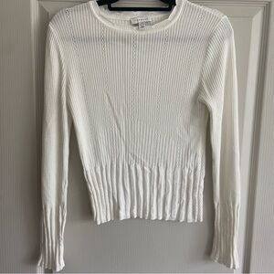 White Ribbed Long Sleeve Sweater